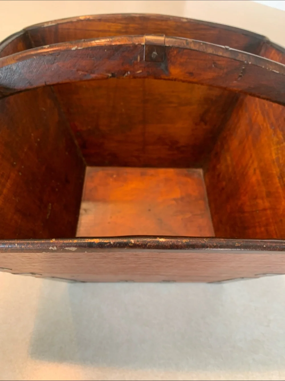 Oriental Asian Wood Rice/Harvest Style Basket with Metal Straps